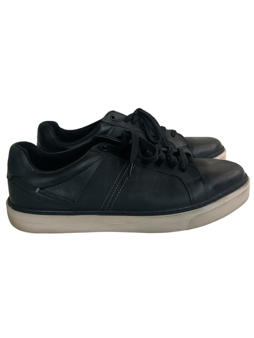 Franco Fortini Josh Men’s Size 8.5 Black Leather Low Top Sneakers Gum Sole